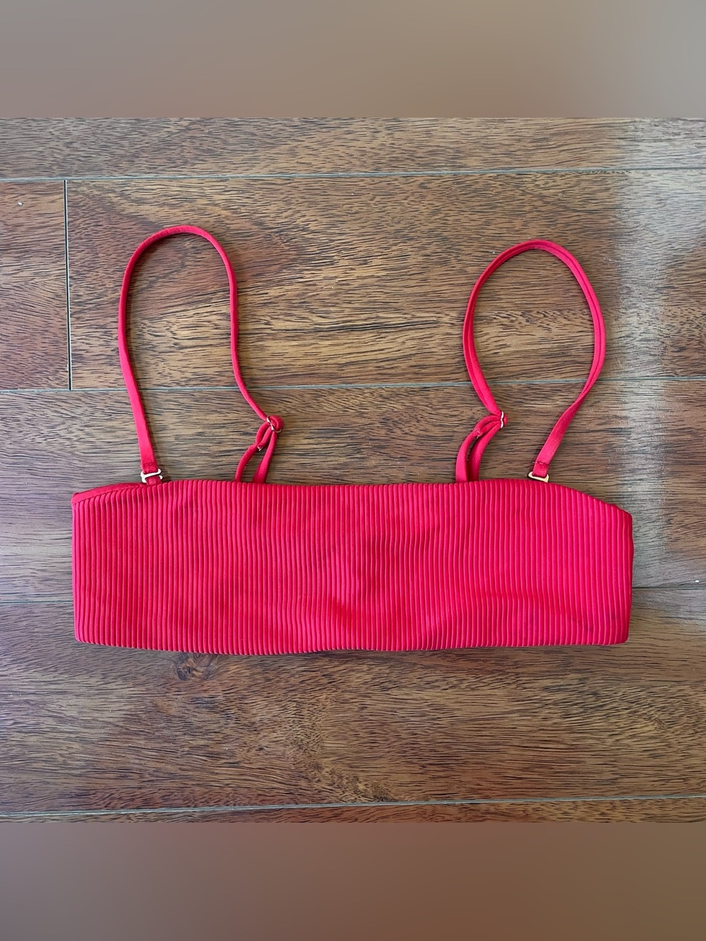 Frankies Bikinis Red Ribbed Top with Adjustable and Removable Straps